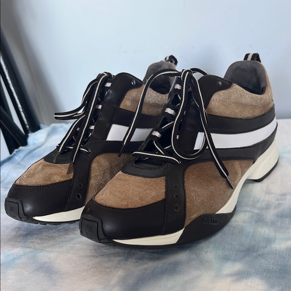 Bally Acandi Suede/Leather Trainers Brown Tan White Sneakers Size 6.5 EU 36.5 - Picture 1 of 11